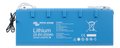 Front view of blue Victron 24V 200Ah Smart LiFePO4 battery with M8 terminals and BMS cables
