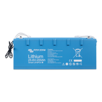 Front view of blue Victron 24V 200Ah Smart LiFePO4 battery with M8 terminals and BMS cables