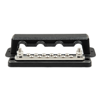 Front view of high-current 250A busbar with 12 terminals and dual 8mm studs