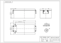 Dimensional drawing for 265Ah gel battery showing 520mm length and 268mm width