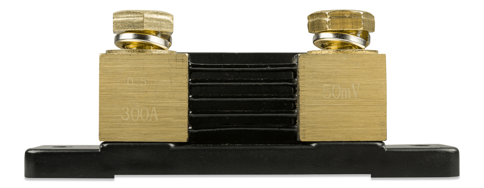 Rear view of the 300A 50mV shunt component showing the resistive element plates