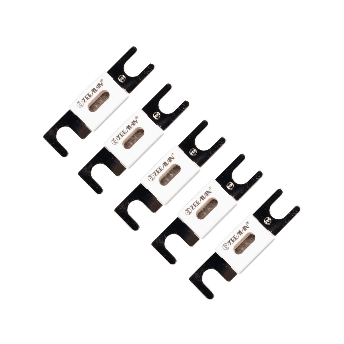 Pack of five 300A 80V DC ANL fuses with white bodies and metal terminals