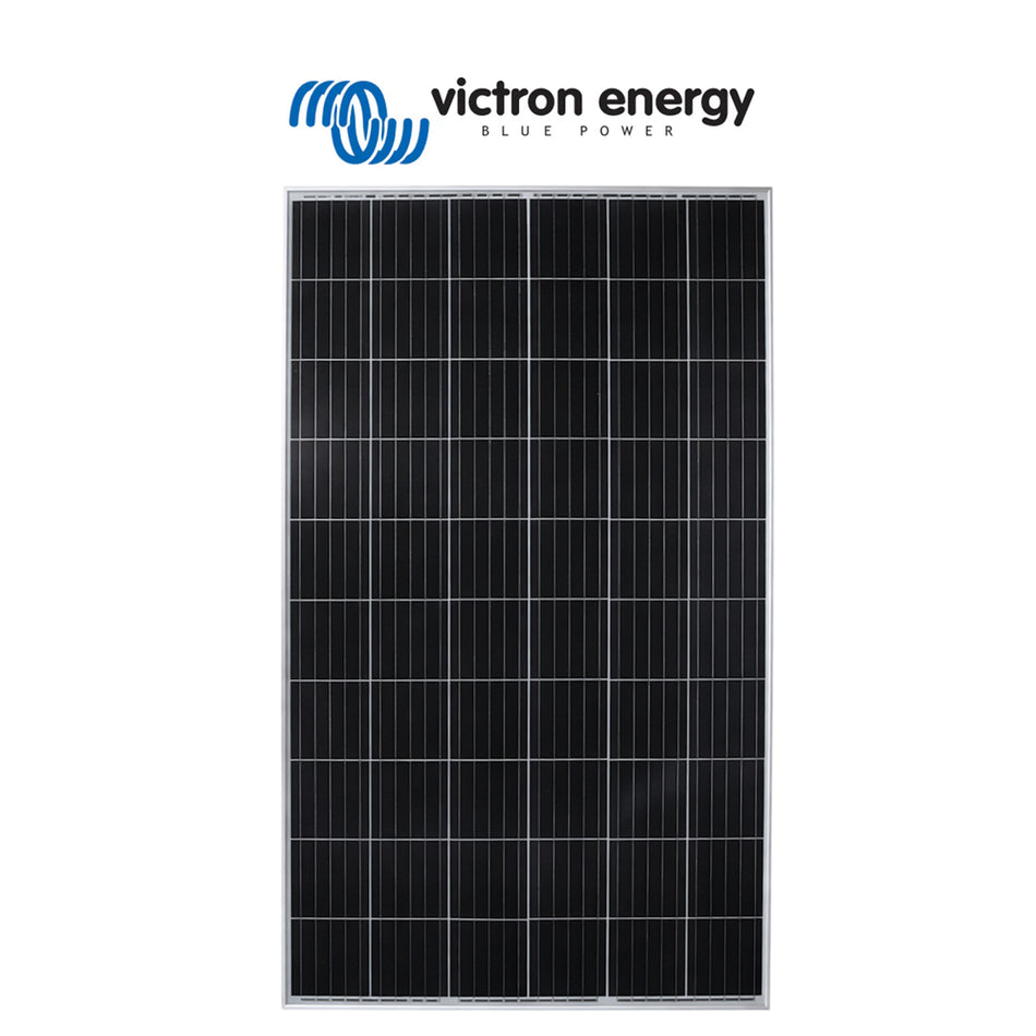 Front view of Victron 305W monocrystalline solar panel with silver aluminium frame and vertical cell layout
