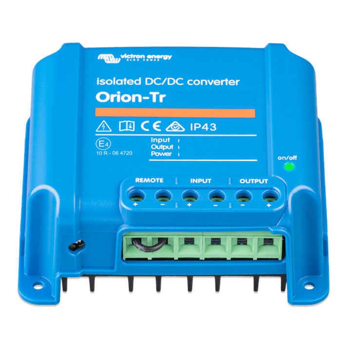 Angled view showing the green screw terminal connector block and cooling fins