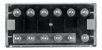 Top-down view of a Victron 6-way MEGA-fuse holder with clear cover