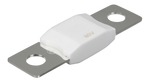 Perspective view of a Victron 60A 80V MEGA fuse with a white body and silver terminals