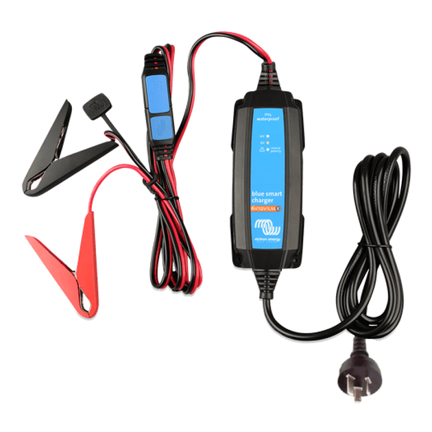 Victron Blue Smart IP65 6V and 12V 1.1A battery charger with battery clamps and AU plug