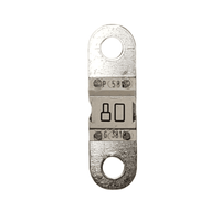 80A 58V MIDI fuse with metallic finish and circular mounting holes on a white background