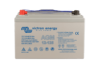 Victron 125Ah AGM battery with red and black protective terminal covers