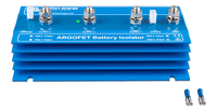 Blue Victron Argo FET 200-3 battery isolator with three outputs and cooling fins