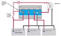 Technical wiring diagram for the Argo FET isolator connected to three batteries