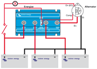 Wiring diagram showing how to connect an alternator to multiple batteries using an Argodiode isolator