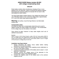 Product information sheet for Argodiode battery isolator series detailing Schottky diode features