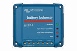 Front view of blue Victron Battery Balancer showing status LEDs and connection terminals