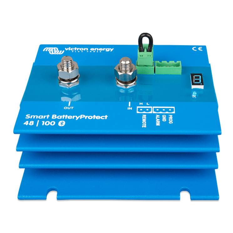 Front angled view of Victron Smart BatteryProtect showing robust heat sink fins