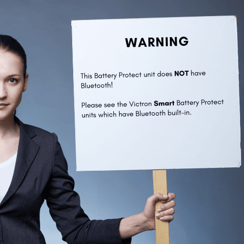 Warning notice stating this Battery Protect model does not include Bluetooth connectivity
