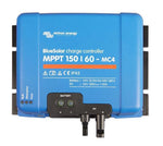 Front view of blue Victron BlueSolar MPPT 150/60 solar charge controller with MC4 connectors