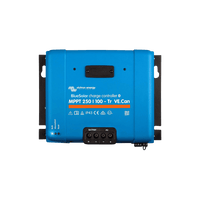 Front view of Victron BlueSolar MPPT 250/100 solar charge controller with terminal covers