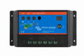 Front view of Victron 10A BlueSolar PWM-Light solar charge controller showing terminal ports, status indicators, and digital display