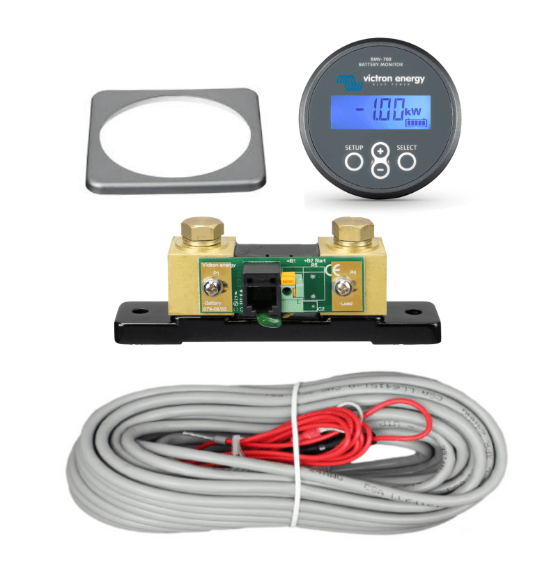 Victron BMV-700 kit including monitor, 500A shunt, 10 metre cable, and square bezel