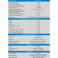 Table showing electrical and physical specifications for the BMV-712 battery monitor