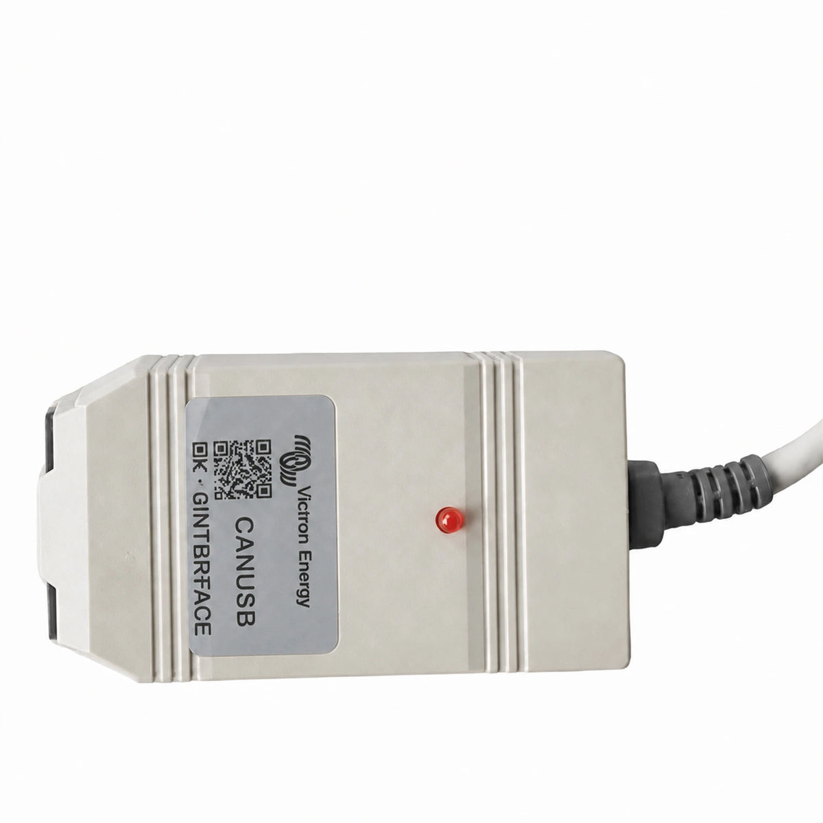 White Victron CAN-USB interface cable with integrated converter box and status LED indicator
