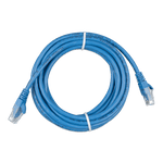 Coiled 5m blue Cat5e RJ45 UTP Ethernet patch cable with clear modular connectors