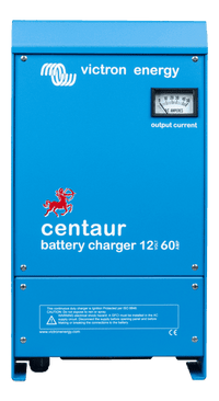 Blue Victron Centaur 12V 60A battery charger with analogue ammeter on front