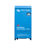 Front view of the blue Victron Centaur 12V 80A charger featuring an analogue output current ammeter