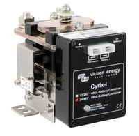 Victron Cyrix-i 400A battery combiner featuring heavy-duty top terminals, front control ports and mounting bracket