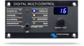 Front panel of Victron Digital Multi Control with status LEDs, toggle switch and current limit dial