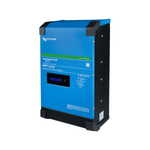 Angled front view of blue Victron EasySolar-II 24V 3000VA inverter charger with digital status display