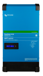 Front view of blue Victron EasySolar-II GX 48/5000 inverter with digital status display