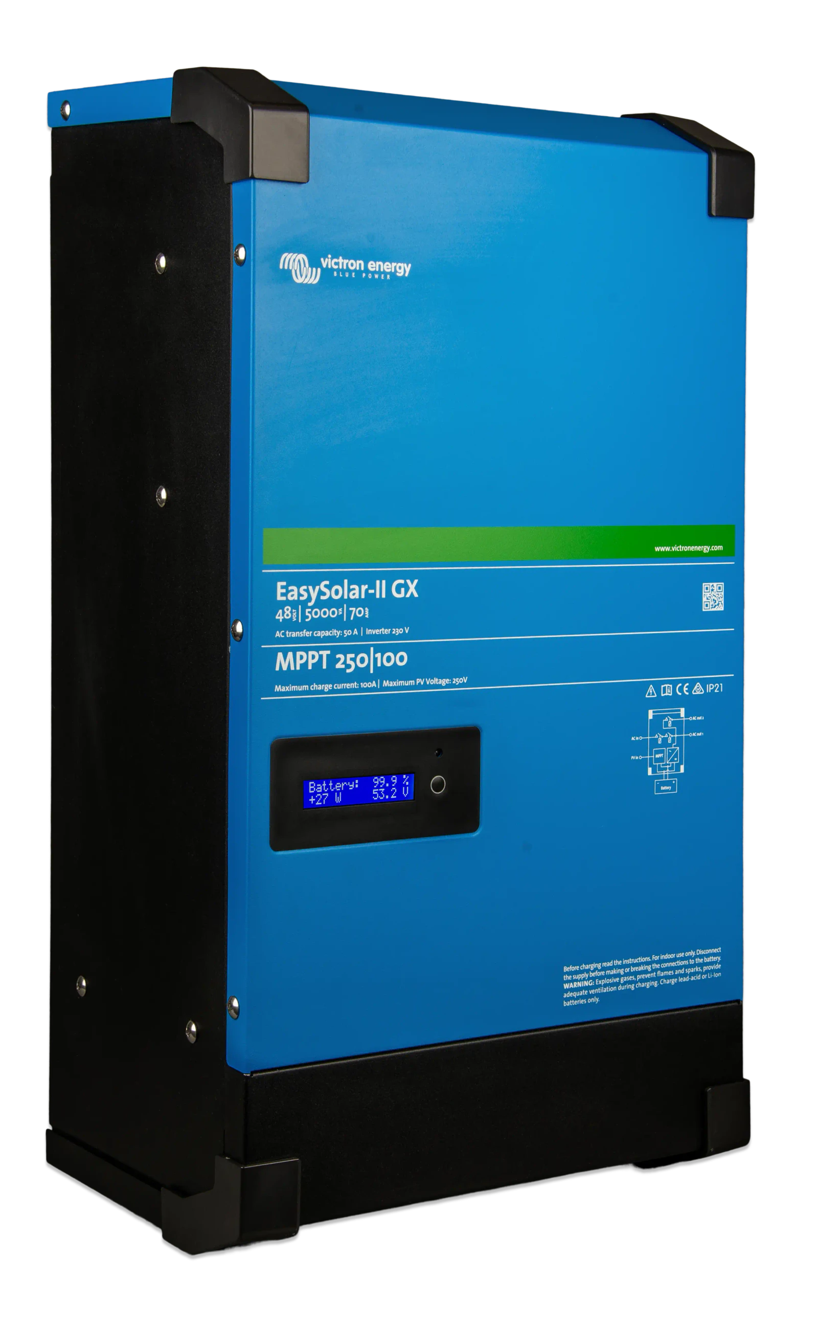 Angle view of Victron EasySolar-II GX 48/5000 showing wall-mounting form factor