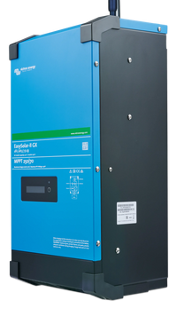 Left side of Victron EasySolar-II GX inverter charger featuring product identification and serial labels