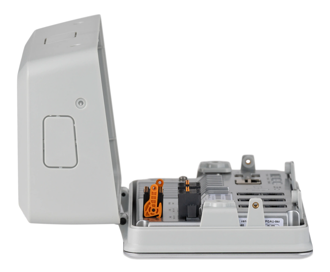 Open view of Victron Ekrano GX wall mount enclosure showing internal wiring ports
