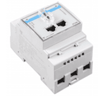 Isometric view of Victron EM540 three phase energy meter showing RJ45 ports and terminal blocks