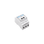 Three-phase energy meter with dual RJ45 ports and terminal block for DIN rail mounting
