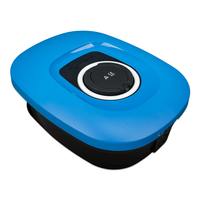 Left side perspective of the Victron EV charging station with a blue cover and black base