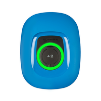 Front view of blue Victron EV charging station with a circular green LED status light ring