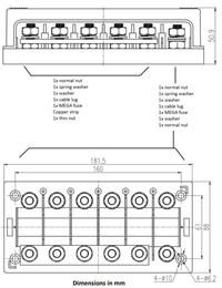 Assembly diagram for MEGA-fuse installation order on terminal studs