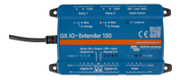 Top-down view of Victron GX IO-Extender 150 showing status LEDs and interface labels