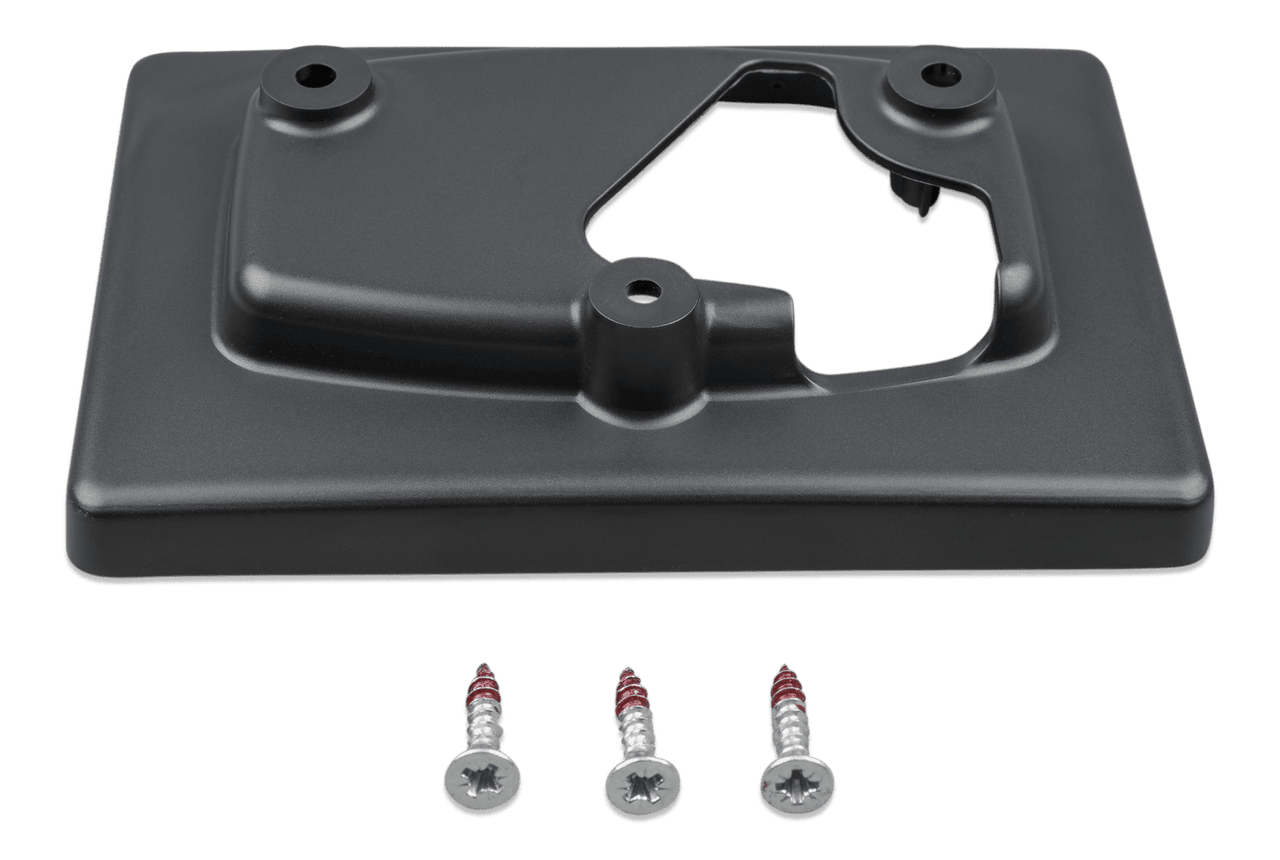 Angled top-down view of the black plastic wall mount frame for GX Touch 50