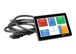 Victron GX Touch 50 touchscreen display showing live power system data and connected cable