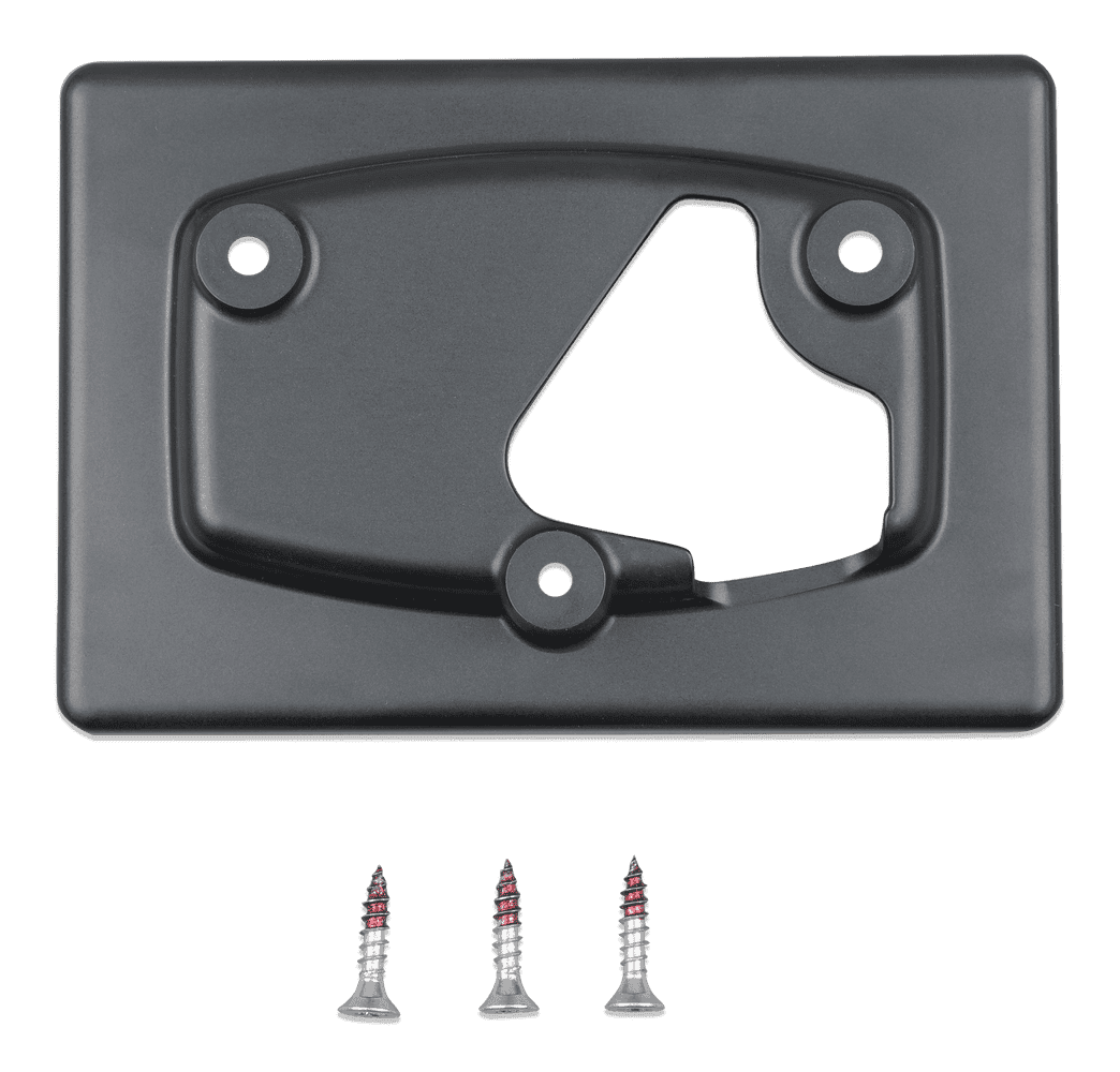 Front view of black wall mount bracket for Victron GX Touch 50 display with three mounting screws