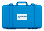 Front view of the blue Victron protective carry case for IP65 chargers
