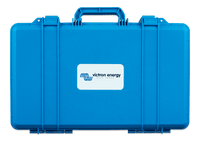 Front view of the blue Victron protective carry case for IP65 chargers