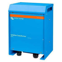 Side perspective of blue isolation transformer highlighting sturdy marine-grade chassis