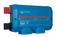 Left perspective of blue Victron Lynx Distributor 1000 DC showing enclosure design
