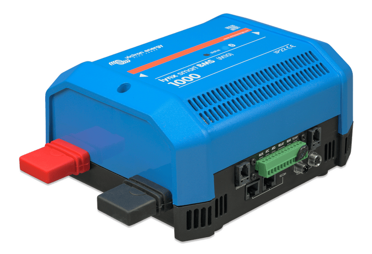 Angled right-side view of the blue Victron Lynx Smart BMS 1000 unit